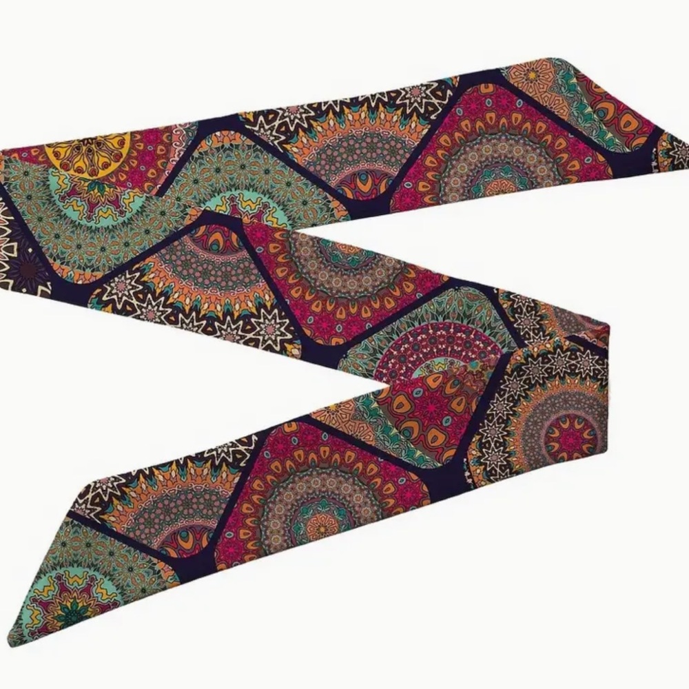 Two Vintage Mandala Pattern Thin Scarves / Hair Bands / Scarves - #1083